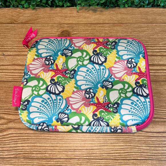 Lilly Pulitzer Ipad Mini Kindle Tablet Sleeve Soft Zip Close Shell Beach Bright - Picture 2 of 8